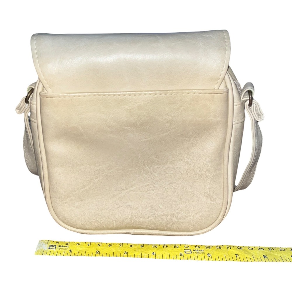 Vintage Cream Vinyl Crossbody Bag Multi Pocket Organizer‎ Shoulder Bag Off White - Picture 6 of 6